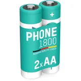 ANSMANN Telefon Akku Mignon AA LR06, 2 Stück, 1600 mAh 1,2V NI-MH, wiederaufladbar, ideal für DECT Phone, Schnurlostelefon, Babyphone, Ersatzakku, 1312-0038