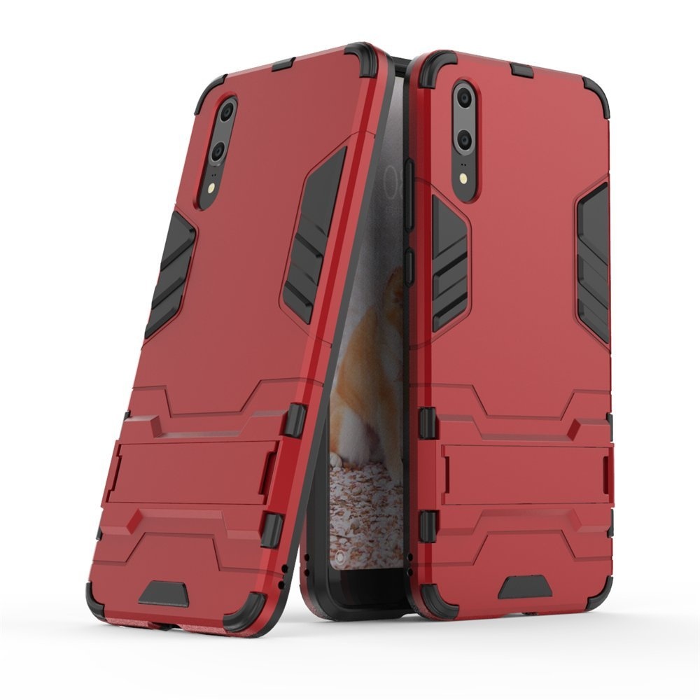Huawei P20 Hülle, Huawei P20 Case, MHHQ Hybrid 2in1 TPU+PC Schutzhülle Rugged Armor Case Cover Dual Layer Bumper Backcover mit Ständer für Huawei P20 2018 -Red