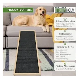 Baumarktplus Hunderampe Echtholz 104x35 cm höhenverstellbar & klappbar 35 kg Tragkraft weiche Filz-Lauffläche