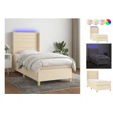 vidaXL Boxspringbett mit Matratze & LED Creme 90x200 cm Stoff