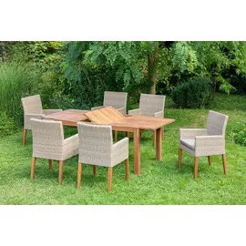 Merxx Ranzano Garten-Essgruppe 7-tlg. Ausziehtisch 90 x 200 cm beige inkl. Kissen