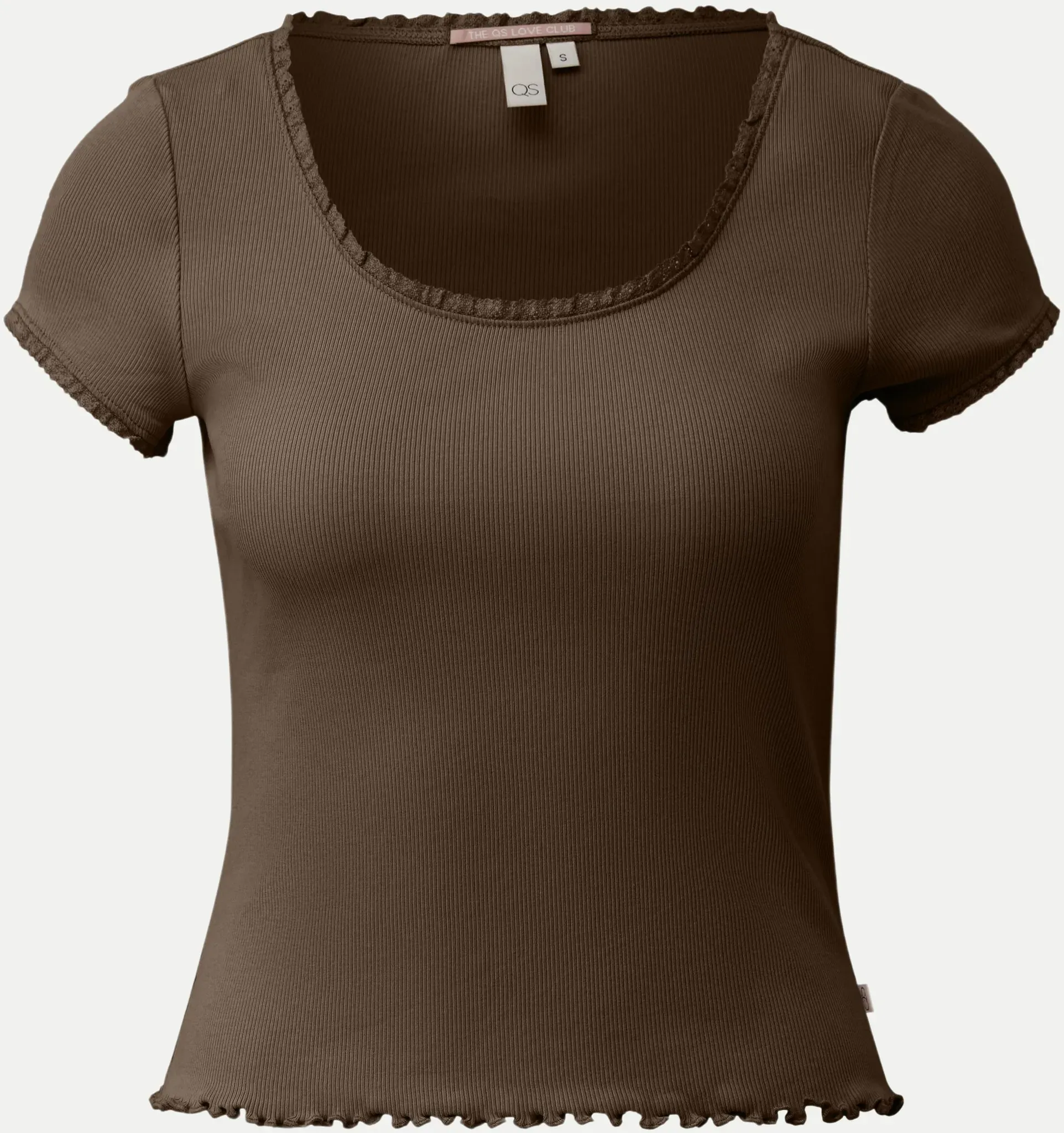 Rippshirt mit Spitzenkante Braun L