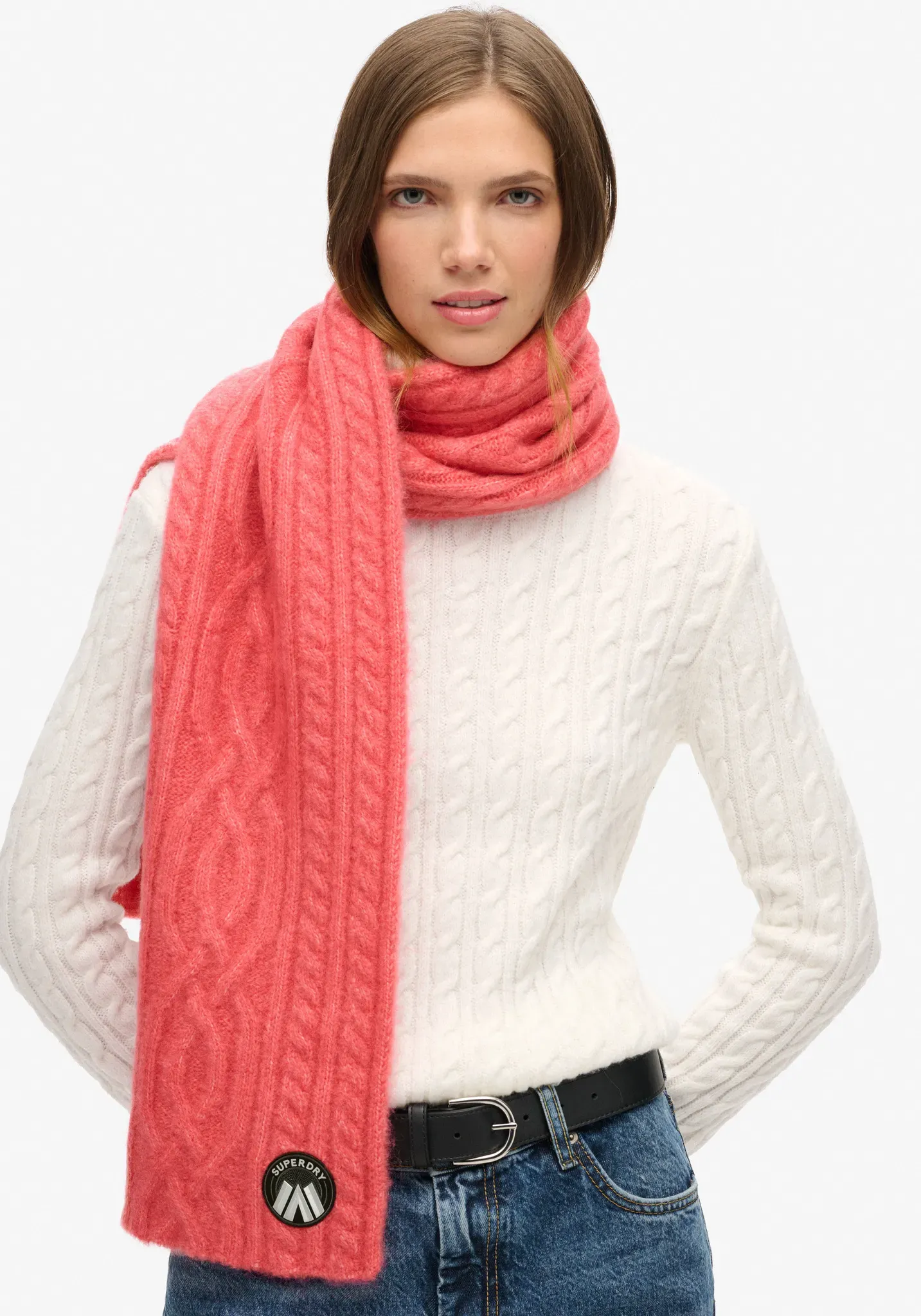 Strickschal SUPERDRY "CABLE LUXE KNIT SCARF", Damen, cord pink, Strick, Materialmix, unifarben, casual, Modetücher