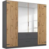 Rauch Drehtürenschrank RAUCH "Holmes", grau (graumetallic, eiche artisan), B:181cm H:197cm T:54cm, Holzwerkstoff, Schränke, Drehtürenschrank, im Industrial Style, mit Schubkästen, mit oder ohne Spiegel