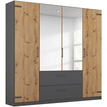 Rauch Drehtürenschrank RAUCH "Holmes", grau (graumetallic, eiche artisan), B:181cm H:197cm T:54cm, Holzwerkstoff, Schränke, Drehtürenschrank, im Industrial Style, mit Schubkästen, mit oder ohne Spiegel