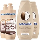 Schauma 5&5 Reparierende Multitalent-Kur (2x300 ml) Haarmaske Haarkur Splissversiegelung & Schwarzkopf Reparatur-Shampoo Repair & Pflege (2x400 ml) repariert Kokos-Extrakt