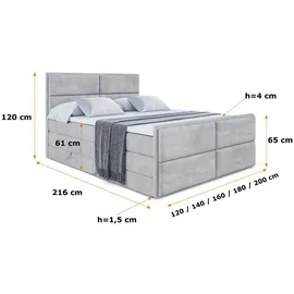 altdecor Boxspringbett AURA-Z KING - 160 x 200 - H3/H4 - Hellgrau