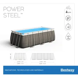 BESTWAY Power Steel Frame Pool Set 412 x 201 x 122 cm inkl. Filterpumpe grau Rattanoptik