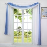 HeichkelL Voile Transparent Querbehang Freihandbogen Gardine Farbverlauf Vorhang Dekoschals Bindegardine für Wohnzimmer Party Bühnendeko BxL 140x600cm, Blau