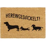 Relaxdays Fußmatte Kokos "Hereingedackelt", Kokosmatte Hundemotiv, Türmatte Innen & Außen, Türvorleger 40x60 cm, natur, 1 Stück