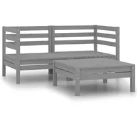 vidaXL 3-tlg Garten-Lounge-Set Grau Kiefer Massivholz