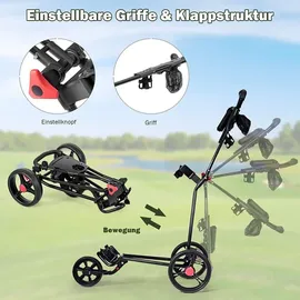 lifezeal GOPLUS Golftrolley Faltbarer Golfwagen mit 3 Rädern, Golf Cart aus Eisen, inkl.Trinkflaschenhalter, Schirmhalter &... - Schwarz