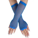 SamHeng Lange Netzhandschuhe, Königsblau fingerlose Armstulpen, Mesh-Kostüm Handschuhe, Kostüm-Punk-Accessoire für Frauen, Mädchen, Kinder, 80er-Jahre-Kostüm, Abendparty-Zubehör - Einheitsgröße