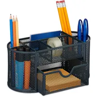 Relaxdays Schreibtisch Organizer, Büroorganisator mit Stiftehalter & Schublade, Metall,