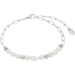 Fußkette S.OLIVER "2039729", silber (edelstahlfarben, weiß), Fußkettchen, Edelstahl-Perlen, Edelstahl, Perlen, mit Süßwasserzuchtperle