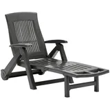 AMBIA GARDEN Gartenliege, Anthrazit, Kunststoff, 195x72x101 cm, Made in Italy, Räder am Kopfende, klappbar, Rückenlehne verstellbar, Gartenmöbel, Gartenliegen,