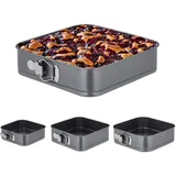 Relaxdays Springform 4er Set, quadratisch, Anthrazit,Silber