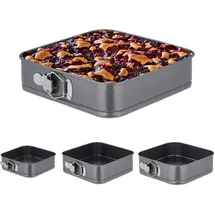 Relaxdays Springform 4er Set, quadratisch, Anthrazit,Silber