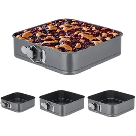 Relaxdays Springform 4er Set, quadratisch, Anthrazit,Silber