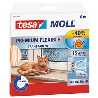 Tesa tesamoll Premium Flexible - Selbstklebende Silikondichtung zum Isolieren von Spalten an Fenstern und Türen - Transparent - 6 m x 9 mm x 7 mm