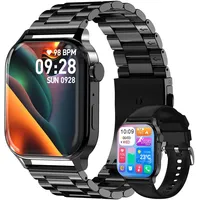 Homailida Smartwatch Herren mit 2 verstellbaren Armbändern, Smart Watch-Anrufe und Sprachassistent, Nachrichtenbenachrichtigungen, Business Stil Smart Watch, 100+ Sportmodi, Fitnessuhr Herren Schwarz