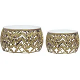 FineBuy FineBuy, Couchtisch + Beistelltisch, 2er Set Couchtisch Marmor rund Wohnzimmertisch Beistelltisch Satztisch (60 x 60 x 33 cm)