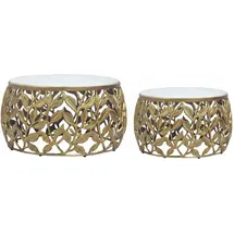 FineBuy FineBuy, Couchtisch + Beistelltisch, 2er Set Couchtisch Marmor rund Wohnzimmertisch Beistelltisch Satztisch (60 x 60 x 33 cm)