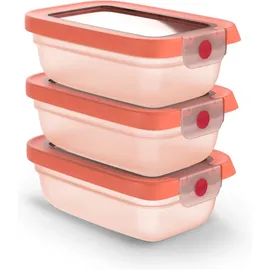 Emsa Frischhaltedose oneClick, Polyprophylen (PP), (Set, 3-tlg), verschlossen mit nur 1 x Klick, 100% dicht, made in Germany orange