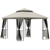 STILVORA Gartenpavillon Metall Beige 299x299x274 cm mit Doppeldach und Netzseiten