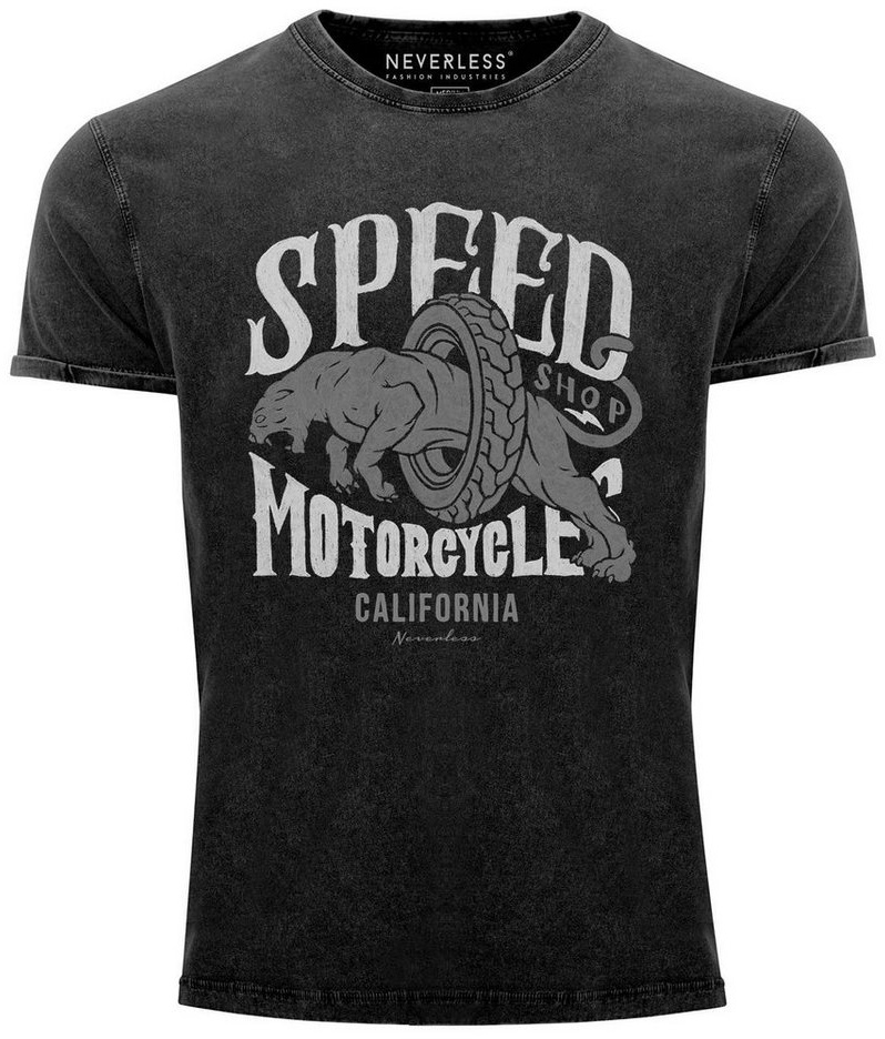 Neverless Print-Shirt Neverless® Herren T-Shirt Vintage Shirt Printshirt Motorrad Motorcycle Speed Shop Aufdruck Used Look Slim Fit mit Print schwarz S