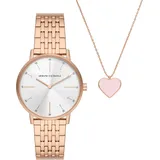 Giorgio Armani Armani Exchange Uhr für Damen , QuarzDreizeigerwerk, 36MM Rose Gold Edelstahlgehäuse mit einem Edelstahlarmband, AX7145SET