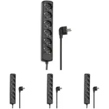 Hama Steckdosenleiste 6-Fach (Mehrfachsteckdose 1,4m, Steckerleiste ohne Schalter, Verteilersteckdose GS-geprüft, Steckdosen um 45 Grad gedreht, Kunststoff Verteiler) schwarz (Packung mit 4)