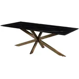 Massivmoebel24 Esstisch Marmor/Kreuzgestell BARCELONA Größen, Farbe:Marmor schwarz Größe:220x100 cm, Gestell:Kreuzgestell Eisen Antik Messing
