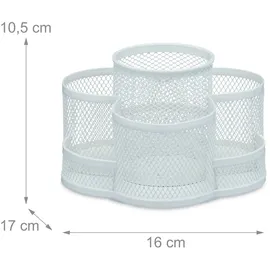 Relaxdays Stiftehalter drehbar, 7 Fächer, Metall, HBT: 10,5 x 16 x 17 cm, runde Stifteaufbewahrung Schreibtisch, weiß