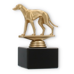 Pokal Kunststofffigur Windhund goldmetallic auf schwarzem Marmorsockel 12,6cm