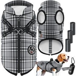 Lovpet Hundejacke, Hundemantel mit Geschirr, inkl. 45 Stück Kotbeutel +Spender grau XL