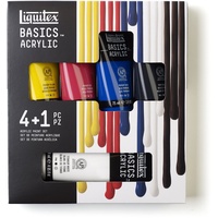 Liquitex Basics - Acrylfarbe, monopigmentierte Künstlerpigmente, lichtecht, mittlere Viskosität, seidenglänzender Finish - 4 Farben in 75ml + 1 X 118ml Tuben, Acrylfarben Set