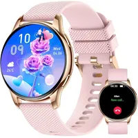 Smartwatch für Damen mit Bluetooth-Anrufen, 1,32 Zoll HD Armbanduhr, Digitaluhr Schrittzähler Pulsmesser Blutdruck, Rosa - Rosa
