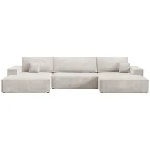 bromarkt Ecksofa PABLO U-Form mit Schlaffunktion, Beige, Cord Wohnlandschaft mit Bettkasten - 4 Stk - POSO 100 - Weiß