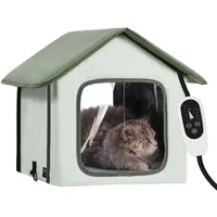 Vevor Katzenhütte 35x34x40 cm, Katzenhaus, Katzenhöhle, Katzenunterschlupf aus 600D Oxford-Gewebe mit Beheiztem Kissen, Temperaturerhöhung bis 20 °C, für den Winter, grün (klein)