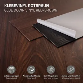 ML-Design PVC Bodenbelag, Selbstklebende 91,5x15,3 cm 80 Dielen Rot-Braun Nuss, Holzoptik, rutschfest, wasserfest, Einfache Verlegung