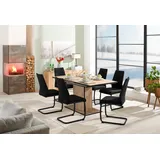 Hela Essgruppe HELA "Ariana, Esstisch mit 6 Stühlen, ausziehbarer Küchentisch", schwarz (artisan eiche, bezug waterfree schwarz, schwarz, schwarz), Einlegeplatte, Bezug Webstoff waterfree, Sitzmöbel-Sets, Essgruppe, Tisch 120-160cm, 6 Stühle mit hoher