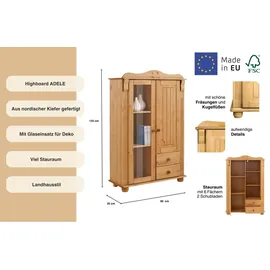 OTTO home Highboard OTTO HOME "Adele", beige (gelaugt, geölt), B:89,5cm H:135cm, Sideboards, Highboard, Stauraumschrank, 2-türig, Höhe 135 cm, aus massiver Kiefer, FSC