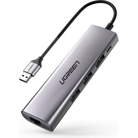 Ugreen CM266 Hub Adapter 5in1 USB, 3x USB 3.0, micro USB, RJ45 Grau