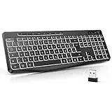 TECURS Tastatur Kabellos Gaming PC- Leise Tastatur QWERTZ Weiß Beleuchtet Ergonomisch Wasserdicht, 2.4Ghz Led Keyboard für Windows/Mac/PS4/Xbox mit Multimedia-Tasten Schwarz