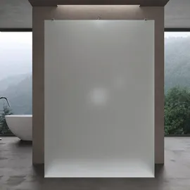 doporro Duschwand Duschtrennwand 140x200 Walk-In Dusche mit Doppel-stabilisator aus Echtglas 8mm Esg-sicherheitsglas Vollsatiniert - milchig