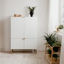 furn.design Highboard Weiß, Gold 100 x 142 cm 4-türig 3D Struktur Soft-Close Hawick