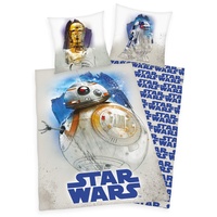 Disney Star Wars BB8, C3PO, R2D2 Bettwäsche 80x80 + 135x200cm, 100% Baumwolle mit Reißverschluss