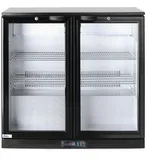 HENDI Getränkekühlschrank, Zweitürig, mit 4 verstellbaren Regalböden, Temperaturbereich: 0° bis 10°C, automatische Abtauung, LED Innenbeleuchtung, 198L, 230V/160W, 900x530x(H) 865mm, Aluminium, Glas