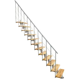 Minka Mittelholmtreppe Comfort Top in Buche auf Walnuss Unterkonstruktion silber bis 312 cm Raumhöhe - silberfarben